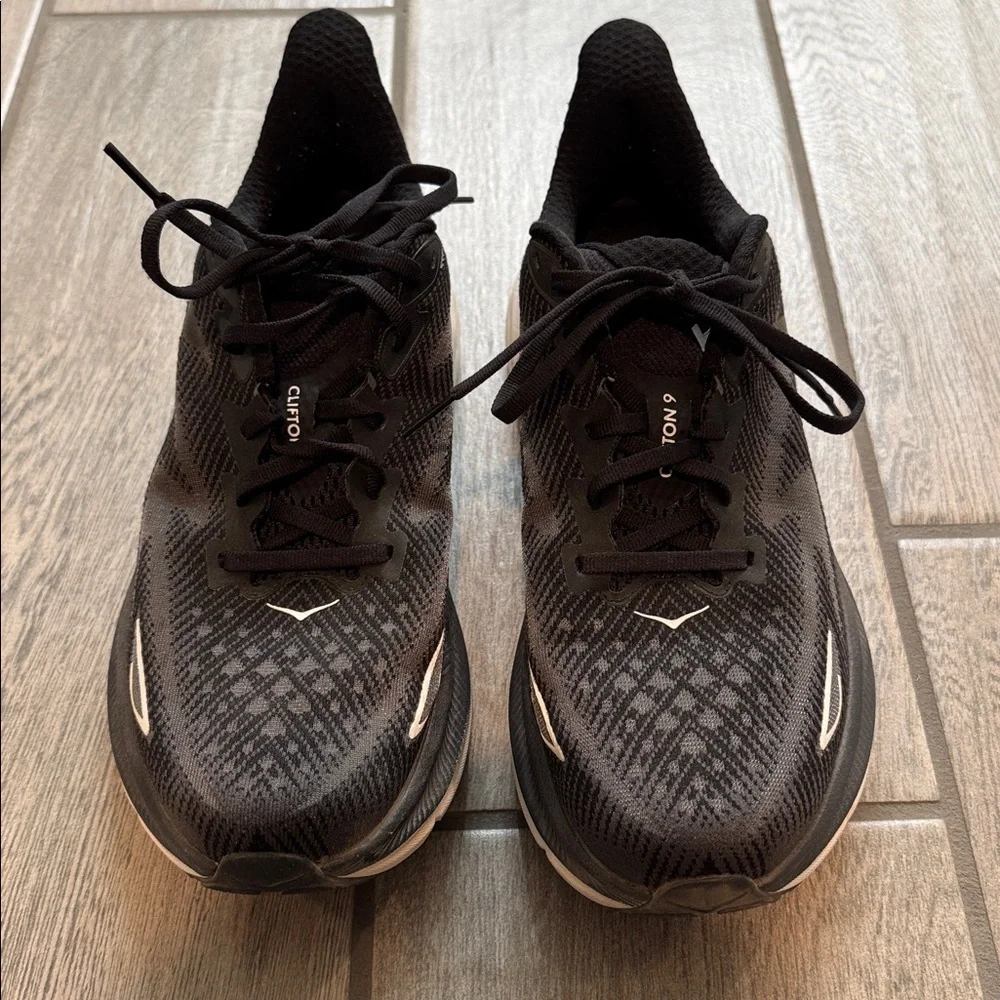 Hoka Clifton 9 Black and White Running Shoes - Picture 16 of 16